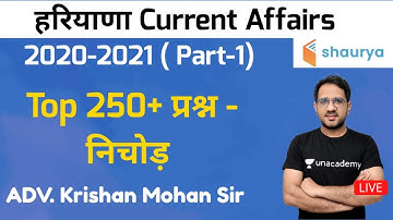 हरियाणा Current Affairs 2021 निचोड़ (Part-1) | By Adv Krishan Mohan
