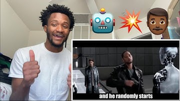 An idiot trying to entertain other idiots by reacting to I, Robot explained by an idiot