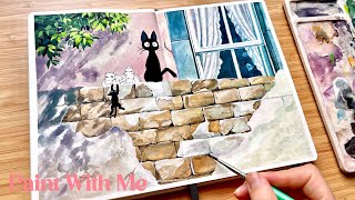 Kiki's Delivery Service Scene Gouache Painting ⎪Paint With Me 🧹 🌱