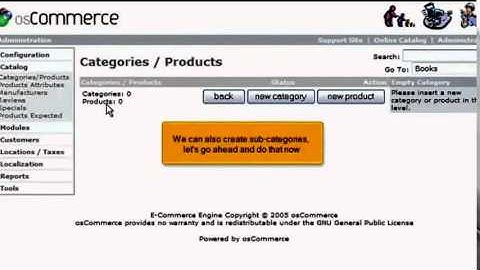How to add product categories to your store in osCommerce Legend eye