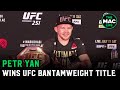 Petr Yan reacts to title victory over Jose Aldo on Fight Island at UFC 251