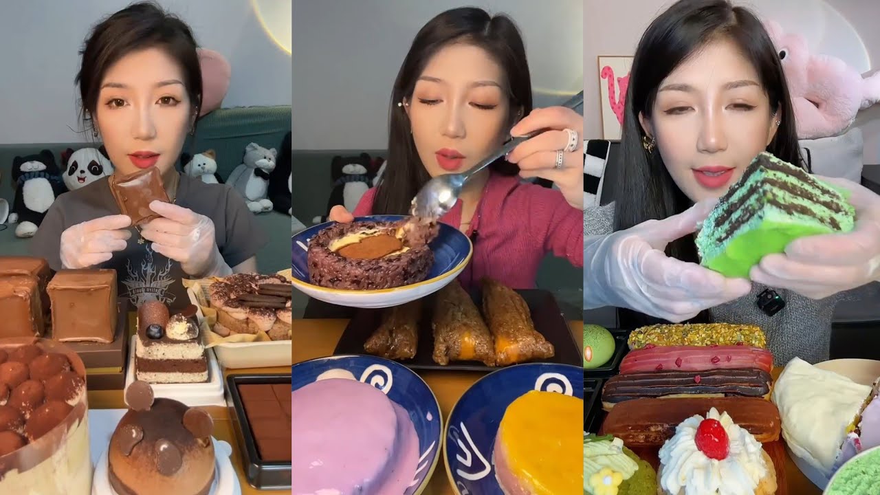 ASMR Eating Cake 🤤🎂 Cream chocolate 🍫 Dessert 🎂 Tiramisu Caramel #macha #dessert #asmr #creamcake 