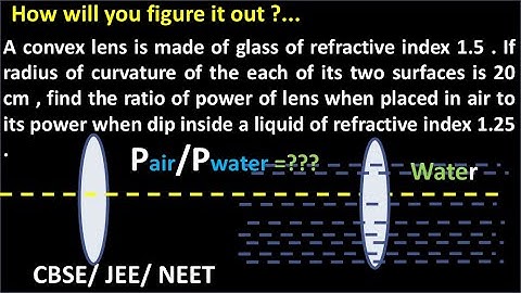 A convex lens is made of glass of refractive index 1.5 is immersed in water of R.I 1.25...FIND P1:P2