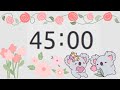 Aesthetic Cute Koala with Pink Flowers 45 Minute Timer