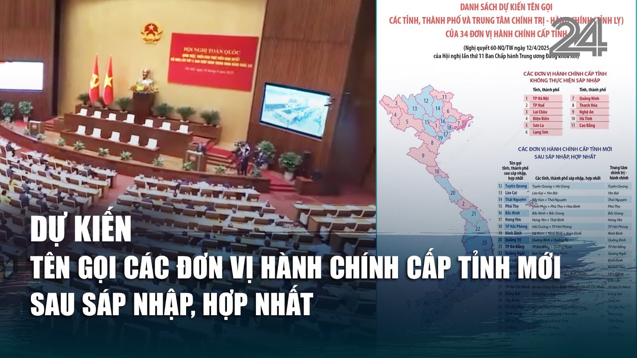 Dự kiến TÊN GỌI CÁC ĐƠN VỊ HÀNH CHÍNH CẤP TỈNH MỚI sau sáp nhập, hợp nhất | VTV24