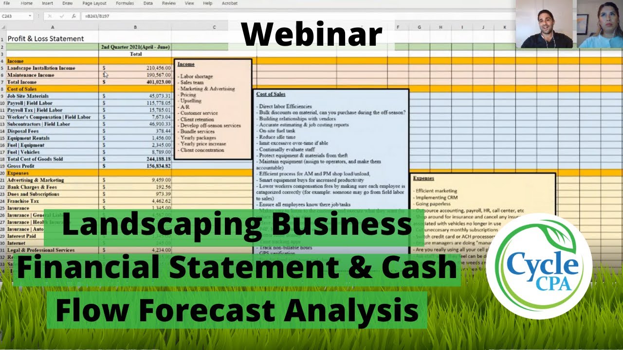 Landscaping Business Financial Statement & Cash Flow Forecast Analysis