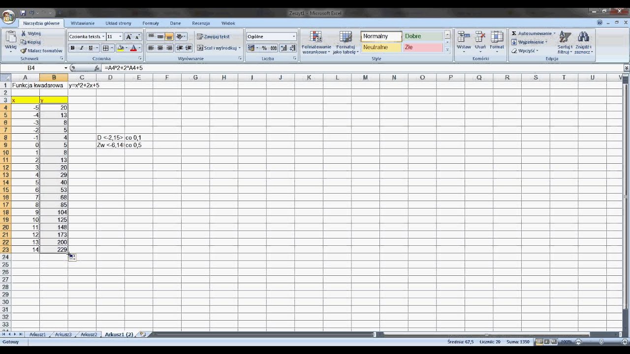 Tutorial Excel Funkcja liniowa i kwadratowa rysowanie wykresów - YouTube