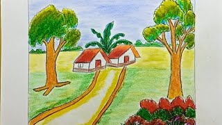 How to draw beautiful  village scenery drawing easy step by step.