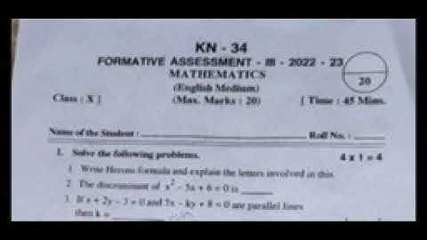 10th class fa 3  maths real question paper 2022/23
