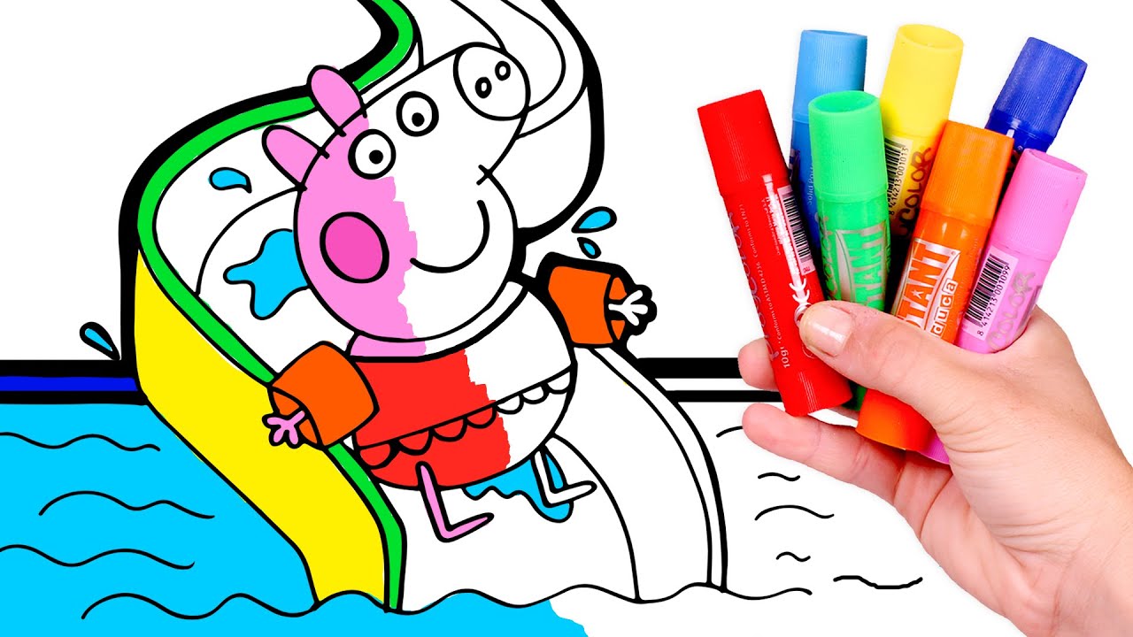 ⁣Dibuja y Colorea a PEPPA PIG en la PISCINA 🐷💦🌞 Dibujos para niños