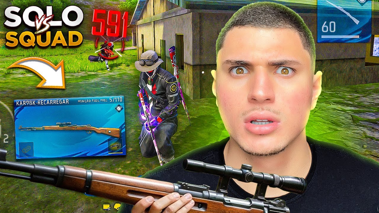 MUITO ROUBADA!😱TESTEI A NOVA KAR98 E FIZ 34 KILLS NO SOLO VS SQUAD!! FREE FIRE MOBILE