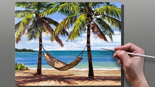 How to Paint Palm Tree Hammock Seascape / Step-by-Step Acrylic Painting / Correa Art