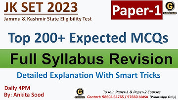 200+Most Expected Questions for JK SET Paper 1| Jammu Kashmir SET Paper 1 Full Syllabus Revision |