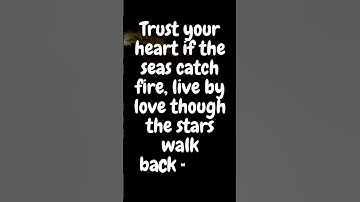 Trust your heart if the seas catch fire, live by love though the stars walk backward. ~E.E. Cummings