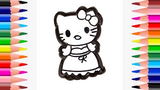 Menggambar dan Mewarnai Hello Kitty untuk anak||How to draw Hello Kitty for kids and children