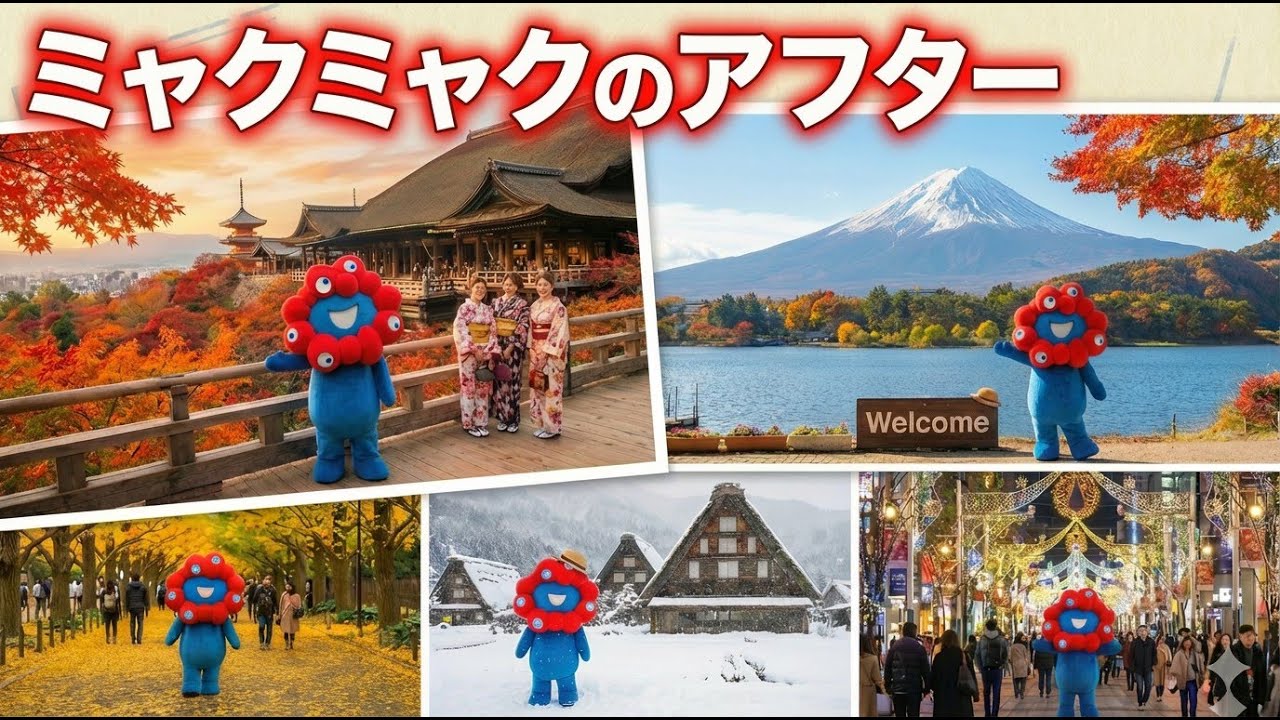 ミャクミャクのアフター！日本の絶景を巡る秋冬の旅 -アフター万博-【妄想】Myakumyaku's After! A Fall/Winter Journey