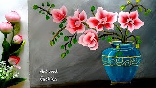 painting flower acrylic pot easy stroke tutorial