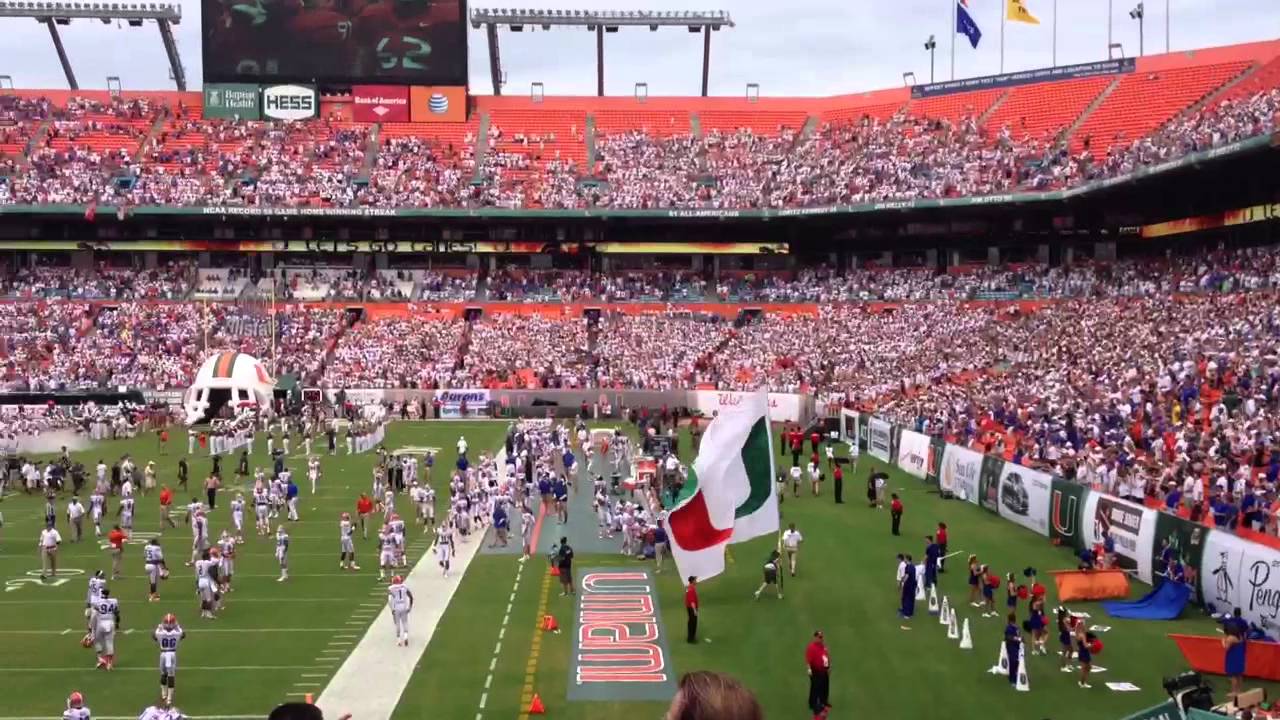Miami Hurricanes Coming On To The Field Before The Game With The miami-hurricanes-coming-on-to-the-field-before-the-game-with-the