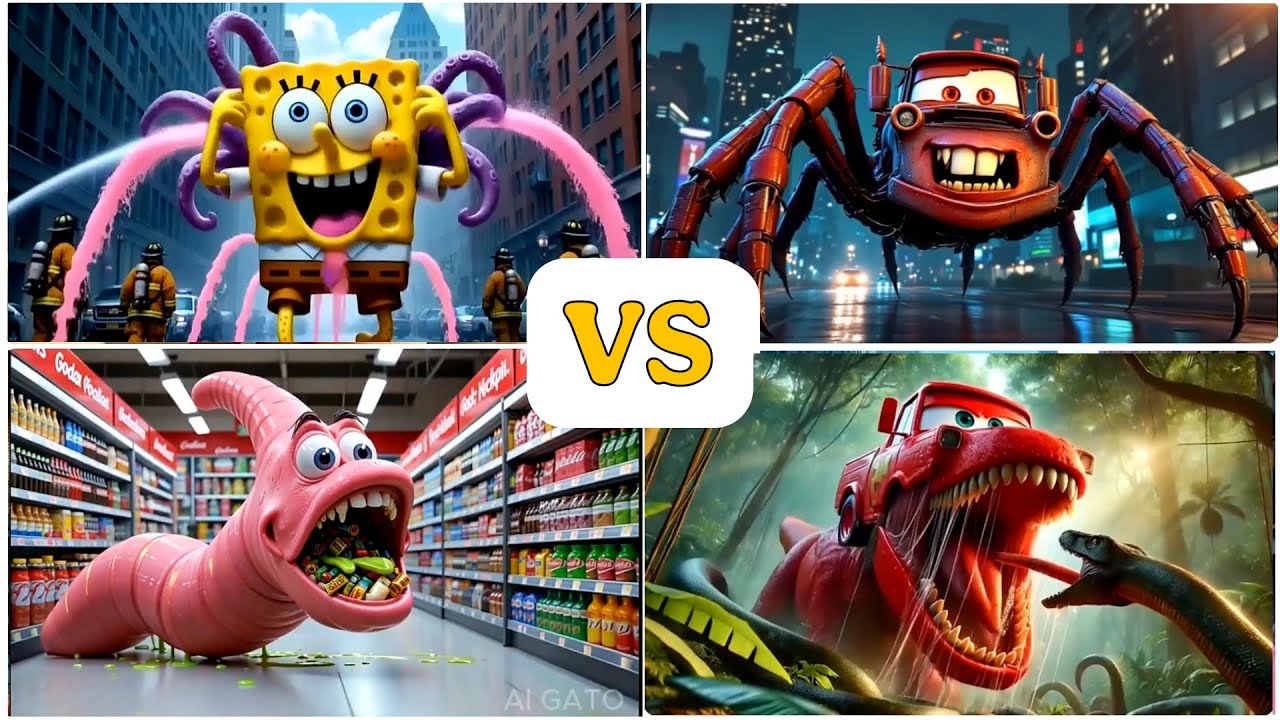 SpongeBob exe🆚Italian brainrot turn into a ghost🆚 PATRICK EXE🆚 McQueen Dinosaur 🦖 exe