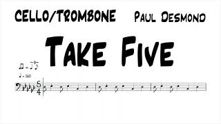 Take Five Cello Trombone Sheet Music Backing Track Play Along Partitura