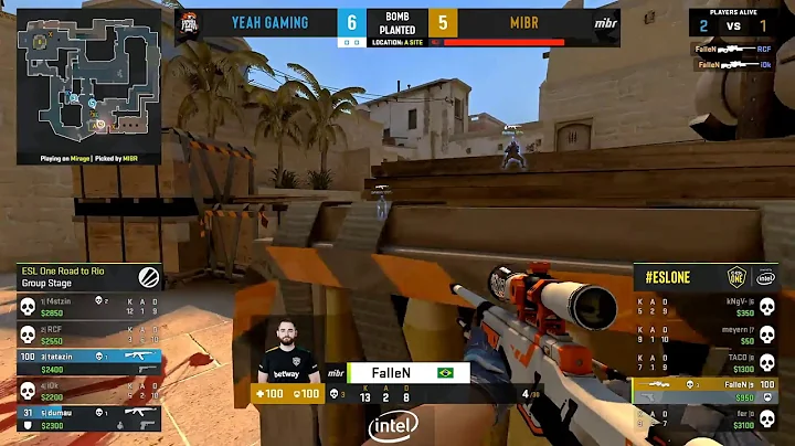FalleN 1v5 clutch ACE vs Yeah [ ESL One Road to Rio - North America ]