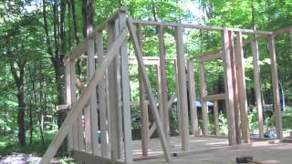 Guest Cabin - framing walls - fun with Amish lumber - 5-20-2012