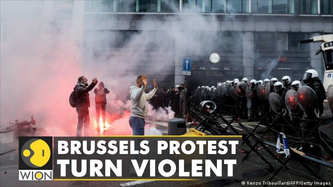 Thousands stage protest in Brussels over covid-19 restrictions; police fire water canon, tear gas