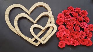 DIY Three Heart Shape Wall hanging/Rose flowers Walldecor/ paper craft for home decoration/Homedecor