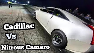 Cadillac CTSV vs Nitrous Camaro and Turbo vs Nitrous Fox at Winter Meltdown No Prep