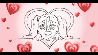 Freehand Digital Drawing - Cute Puppy Love Heart