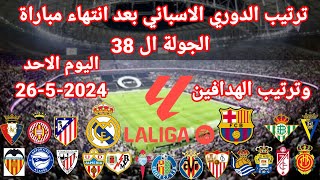 ترتيب الدوري الاسباني بعد انتهاء الجولة ال 38 اليوم الاحد الموافق 26-5-2024 وترتيب الهدافين