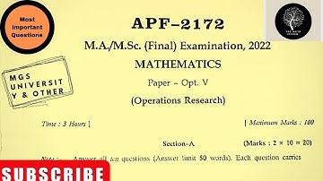 Operation Research Question Paper 2022||M.Sc. Final Year Mathematics||MGSU & Other University||