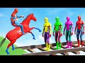 GTA 5 Crazy Ragdolls | Red Spiderman Horse Ride Spiderman Color Bridge (Jumps Horse Spiders Fails)