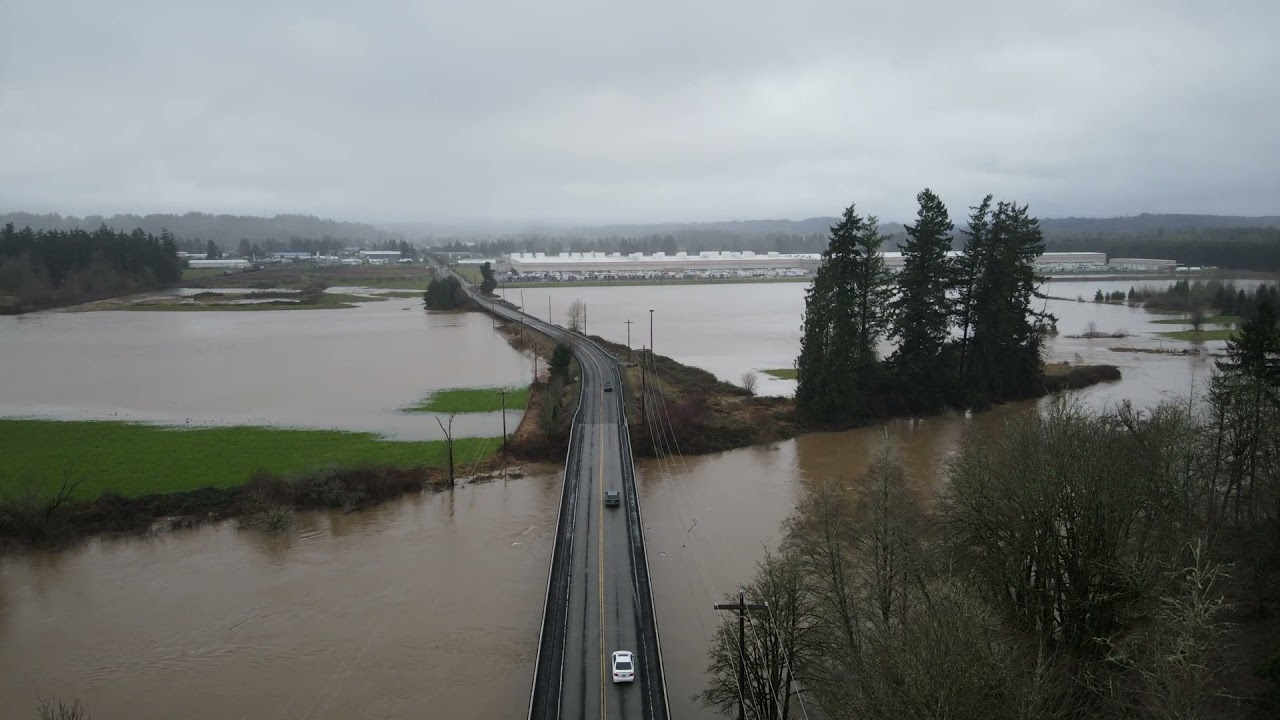 Drone Footage Captures Extensive Flooding in Lewis County, Washington