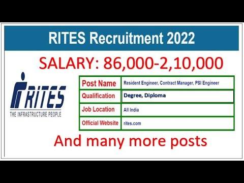 RITES RECRUITMENT 2022 SALARY RS 86,000-2,10,000 FOR DIPLOMA AND DEGREE JOBS