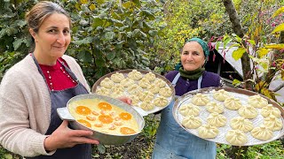 VILLAGE COOKING! GEORGIAN KHINKALI AND SWEET TANGERINE PIE