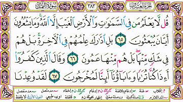 القرآن الكريم مقسم صفحات | الشيخ حاتم فريد | سورة النمل | صفحة 383 مكتوبة | مصحف التجويد الملون