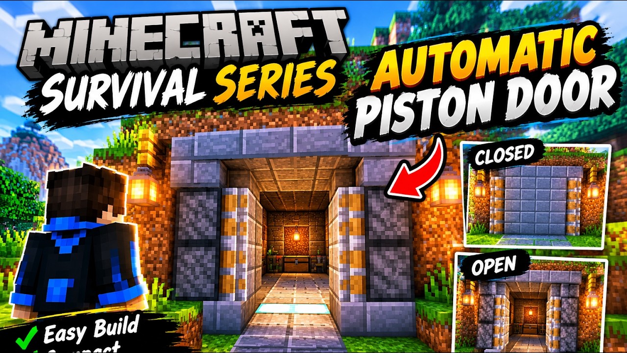 🔥 Minecraft Survival Series ⛏️ | Automatic Piston Door 🚪⚙️ - YouTube