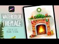 Christmas fireplace watercolor painting tutorial in procreate
