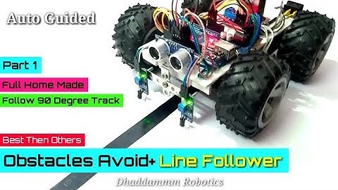 😃Home Made Autonomous Robot,📈 Line follower+Obstacles Avoid, Code+Diagram 😱 Takes 90 Degree Angle