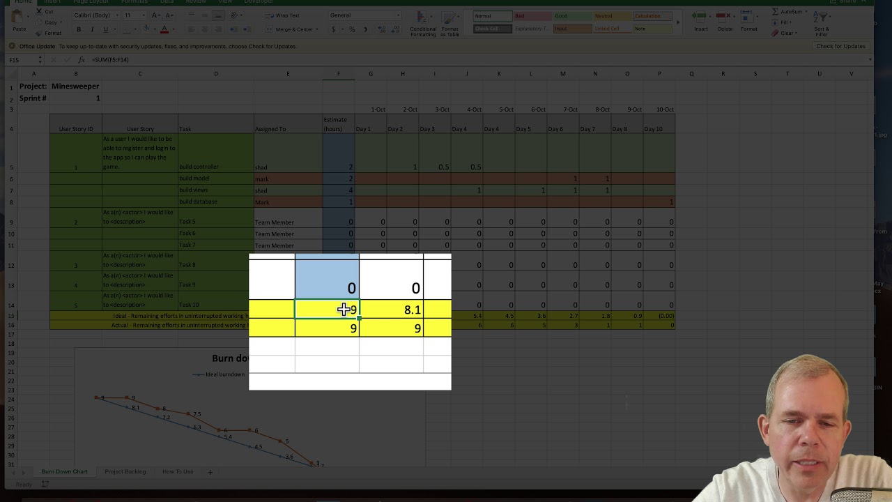 Create an agile burndown chart using Excel spreadsheets