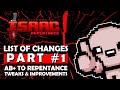 List of Changes #1 - The Binding of Isaac Repentance