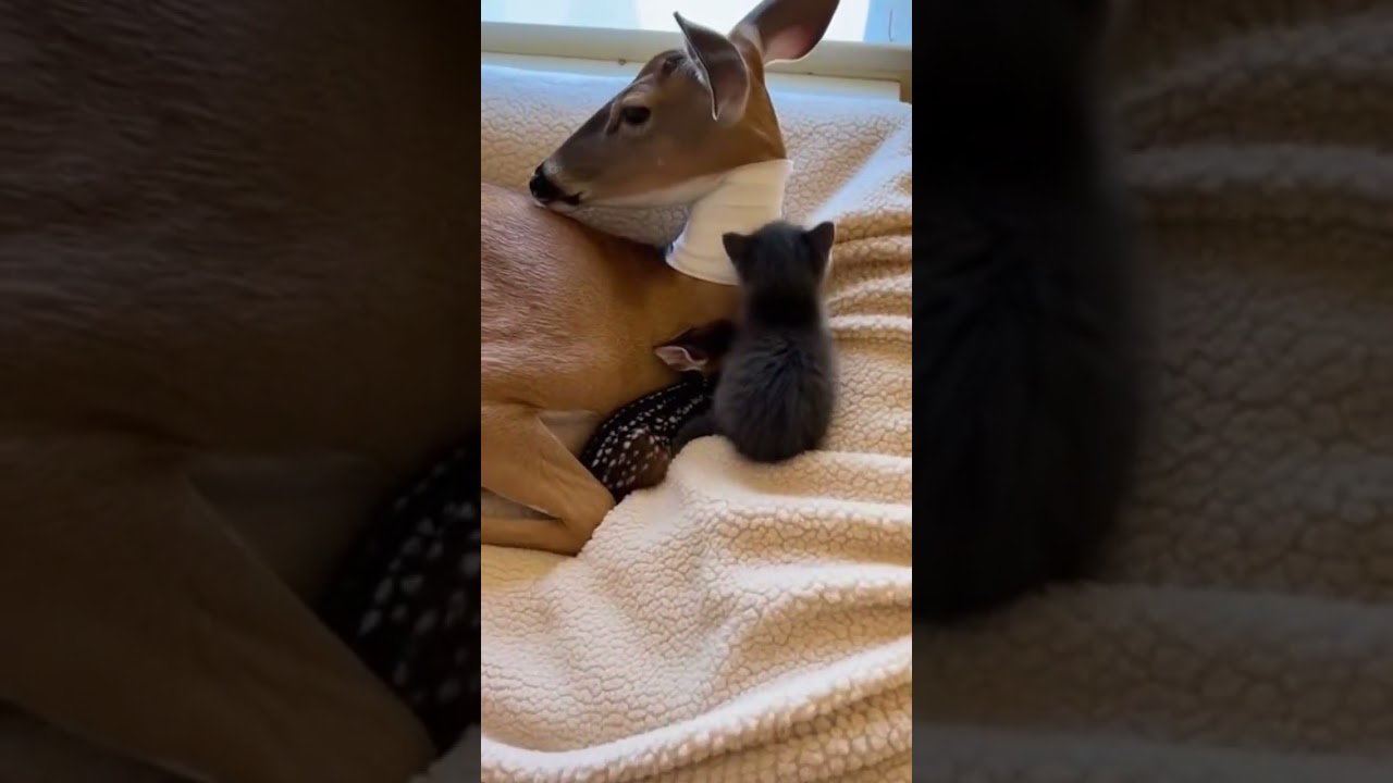 A Kind Kitten Comforts an Injured Deer Family Heartwarming Rescue 
