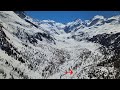 4K Bird&#39;s view of Morteratschgletscher, Montebello in Oberengadin, Switzerland