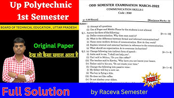 PART-1 | Communication skills polytechnic 1st semester paper 2022-23 full solution | raceva semester