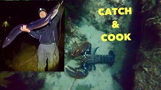 Hand Lining MASSIVE EELS , Giant Lobsters , Catch Clean Cook Conger eel