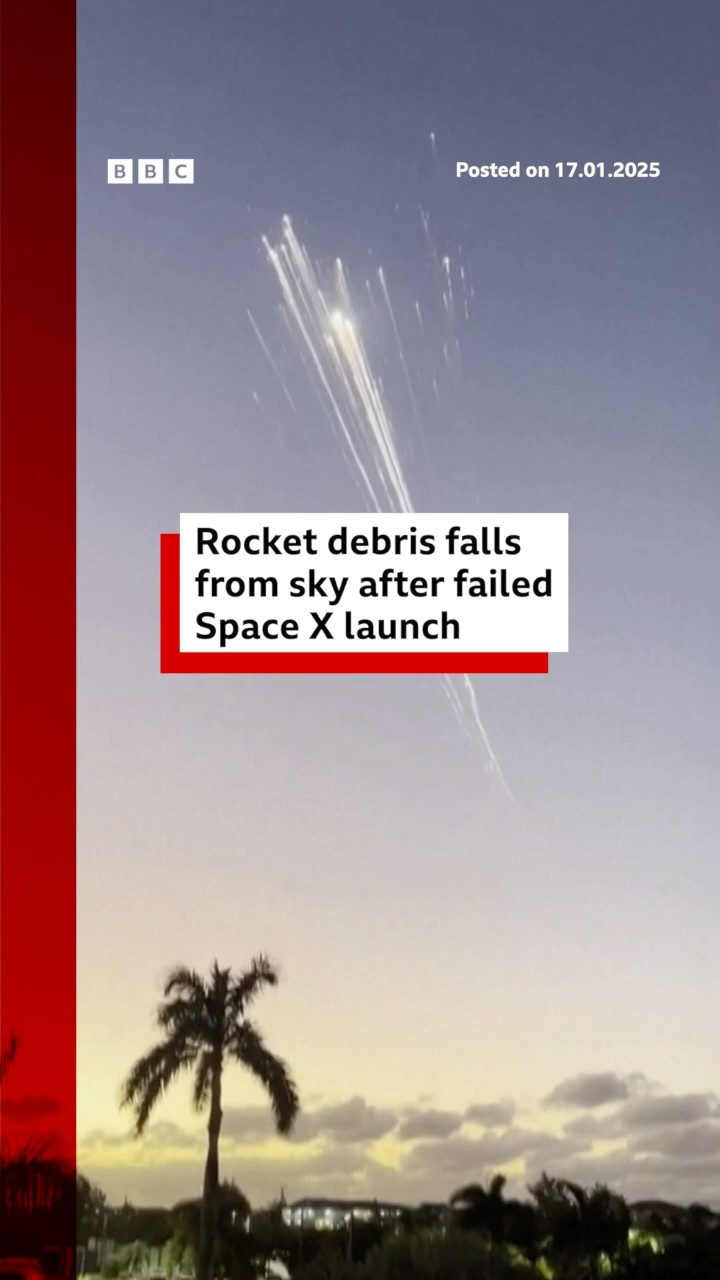 Rocket debris falls from sky after failed SpaceX launch. #SpaceX #BBCNews