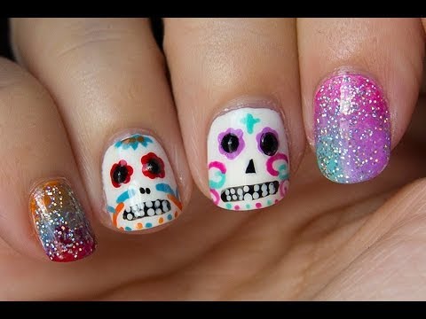Diseño uñas Día de los muertos: calaveras de azúcar / Halloween nail ...