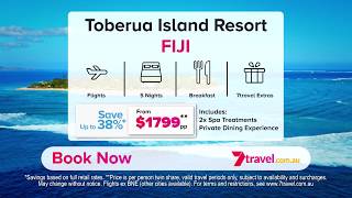 5 nights at Toberua Island Resort Fiji from $1,799*per person, incl. airfares