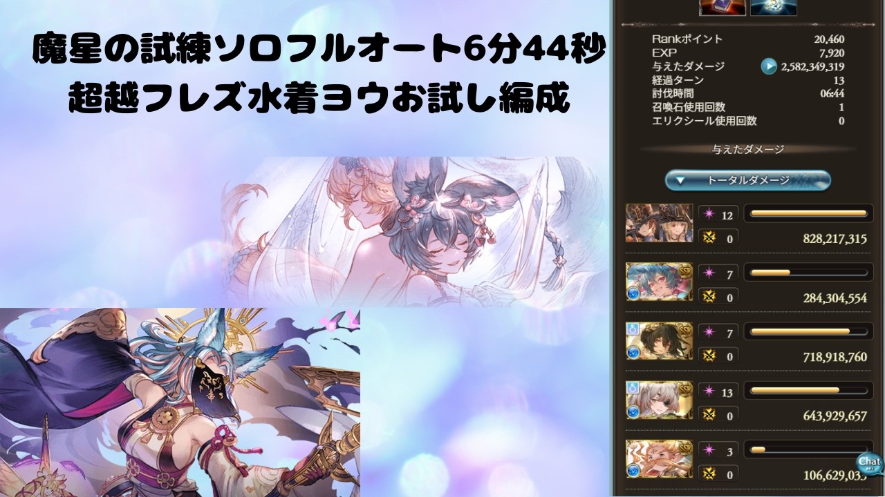 【グラブル】魔星の試練ソロフルオート6分44秒　水着ヨウお試し編成